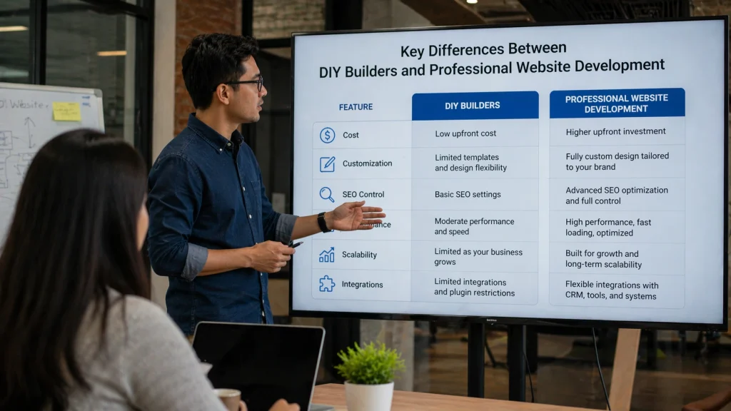 office presentation on website development services options