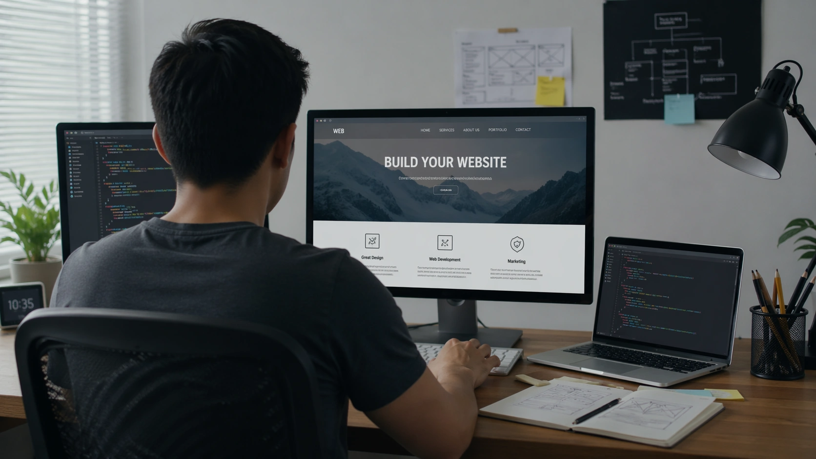 website development services - focused web designer at work
