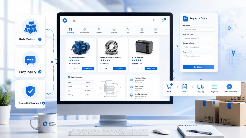 B2B ecommerce website development with quote form and checkout flow