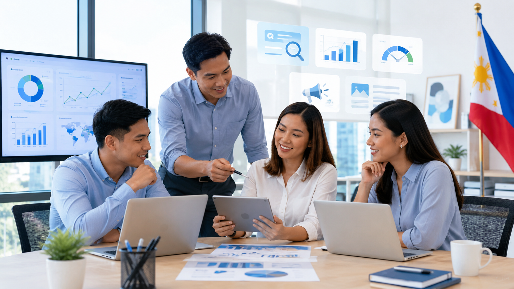 Digital marketing agency Philippines team planning SEO websites ads and content growth