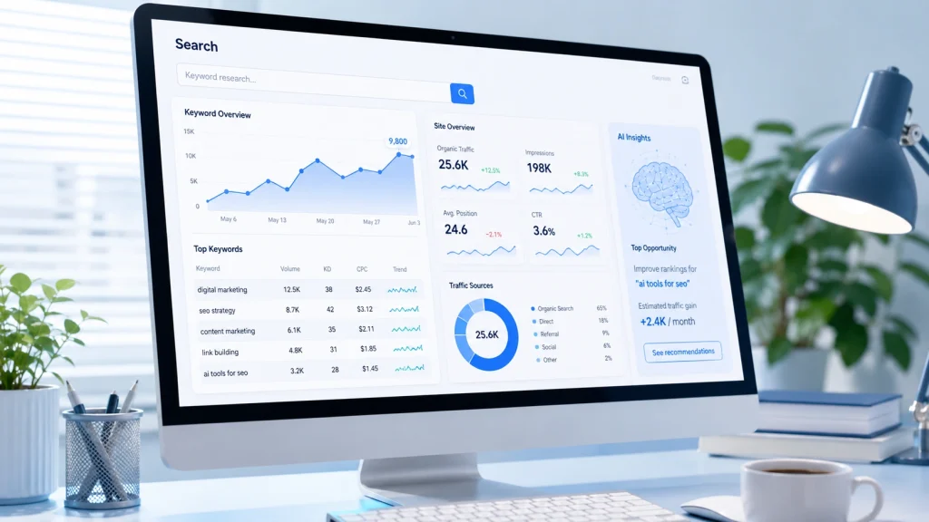 Digital marketing services analytics screen with search insights