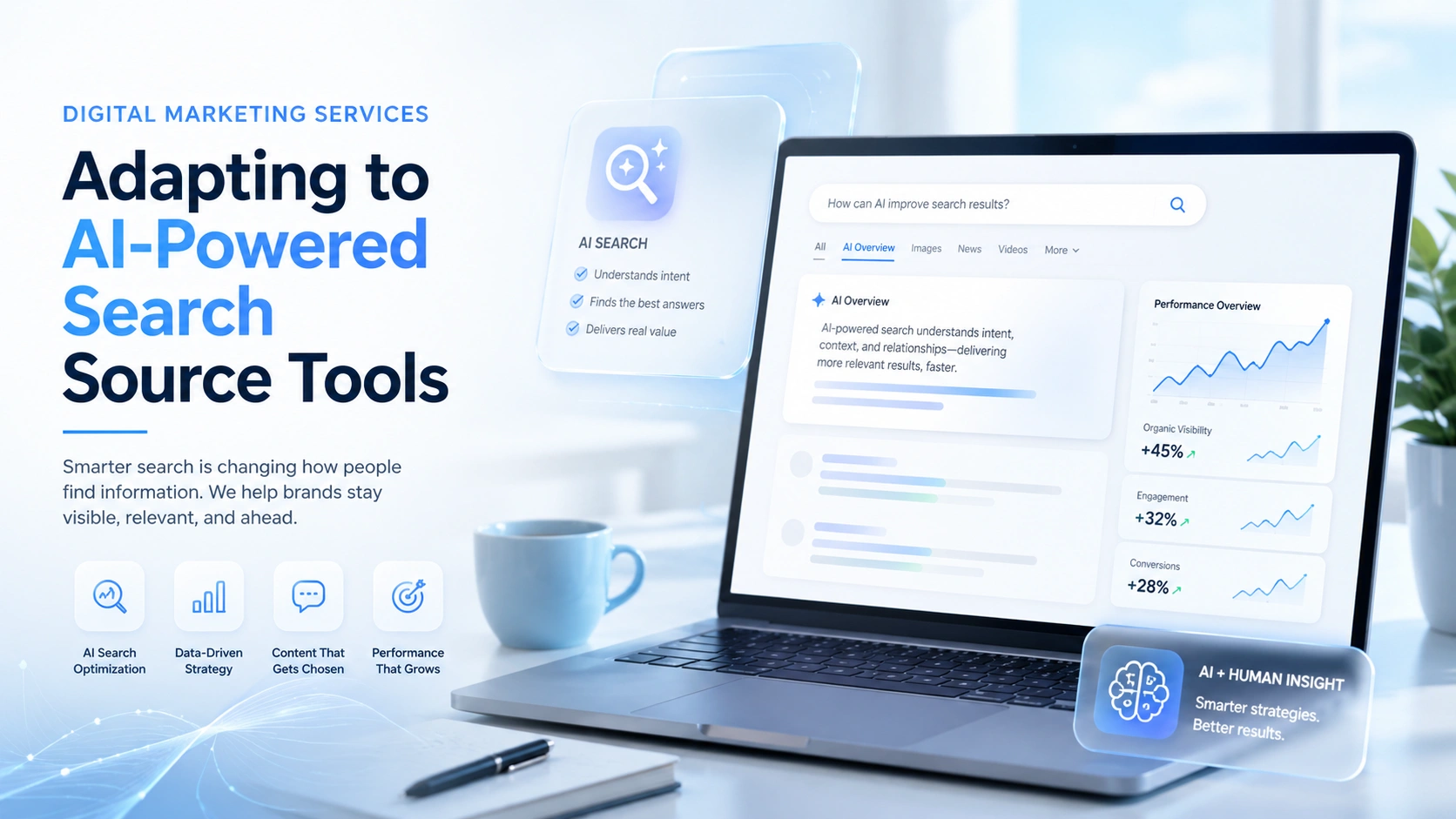 Digital marketing services dashboard for AI search visibility