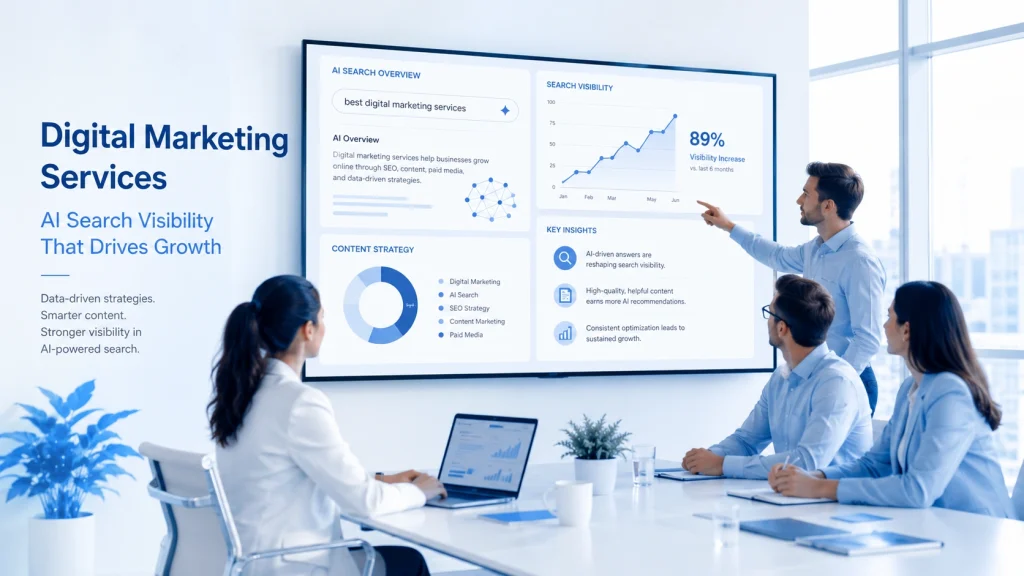 Digital marketing services team reviewing SEO performance