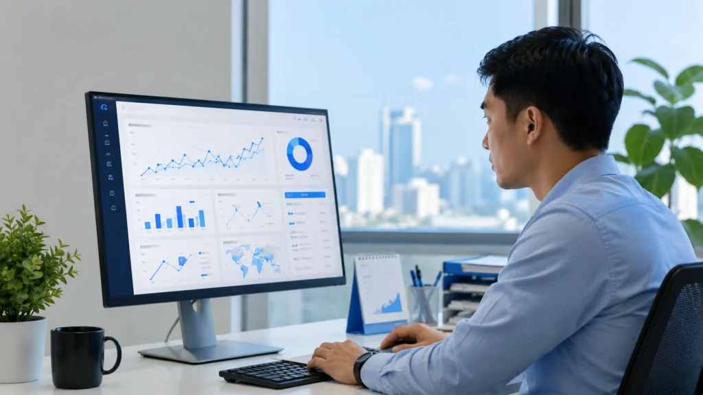 Marketing specialist using analytics dashboard for a digital marketing agency Philippines campaign