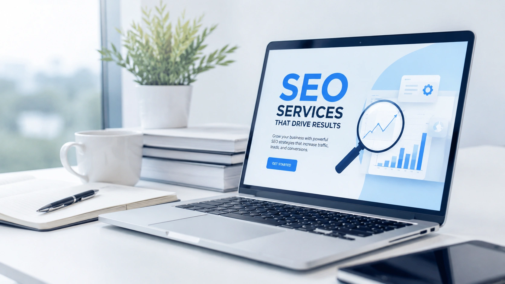 Minimalist office workspace with best SEO services company Philippines