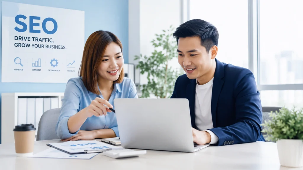 Professionals from the best SEO services company Philippines discussing SEO strategy