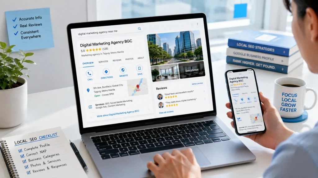 Local SEO using an optimized Google Business Profile to improve local search visibility. 