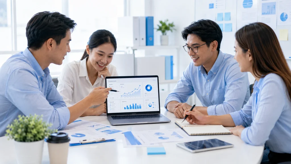 Meta ads services team reviewing campaign performance before scaling advertising budgets