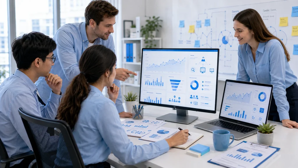 Team reviewing pay per click ads data to support long-term marketing growth